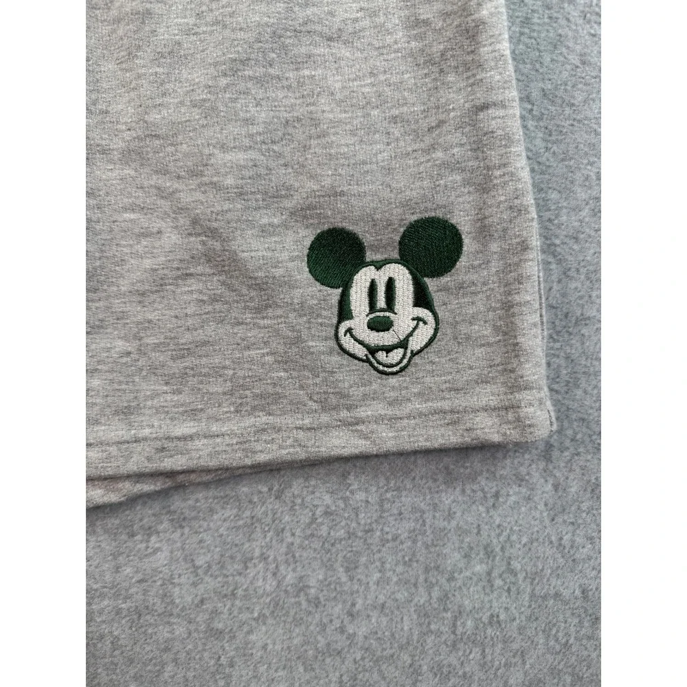 Disney Mickey Mouse Heather Gray Lounge Shorts Women XL Green Embroidered Logo